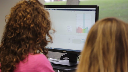 hearing aid expert viewing computer screen