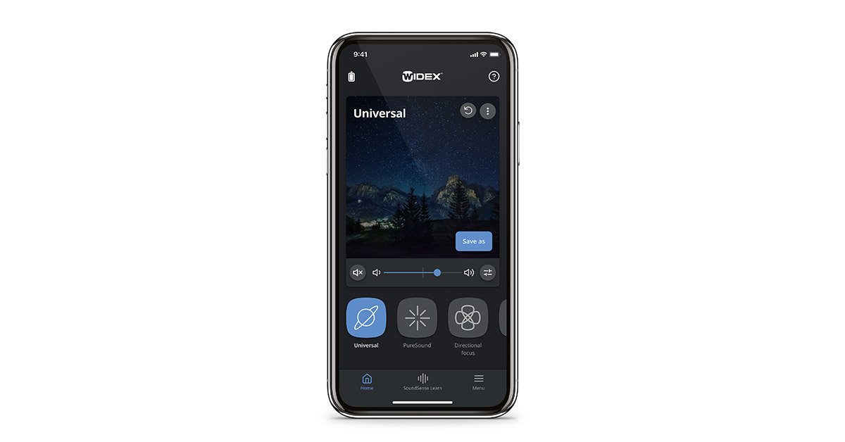 widex moment app homescreen on smartphone
