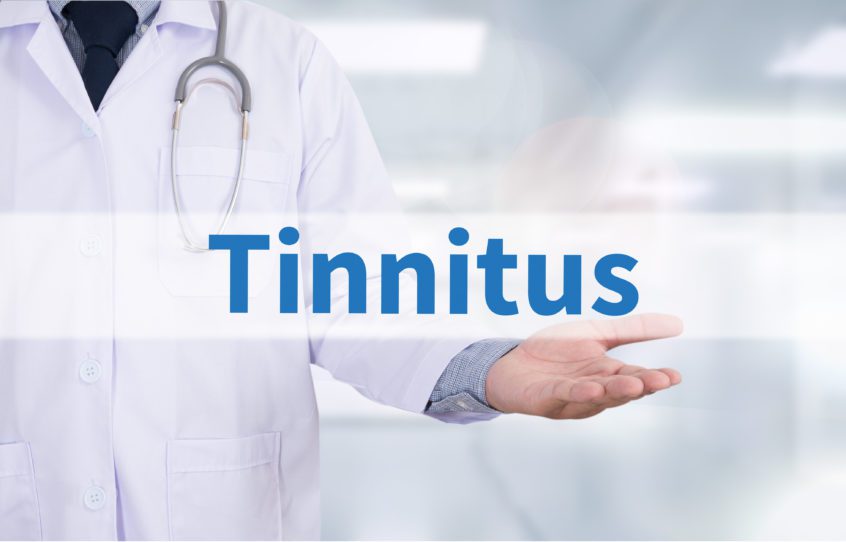 doctor with hand out & "Tinnitus" in a headline